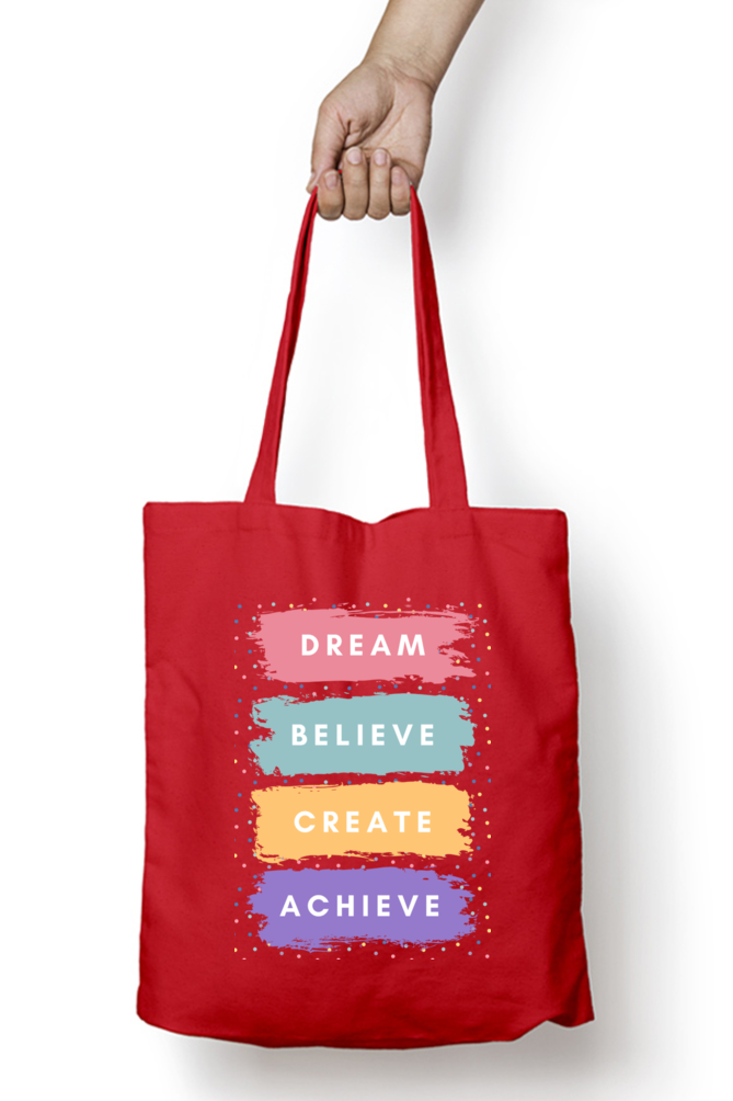 Fuel Your Journey: "Dream Believe Create Achieve" Inspiration Tote Zipper Bag – Custom from Glamlittles