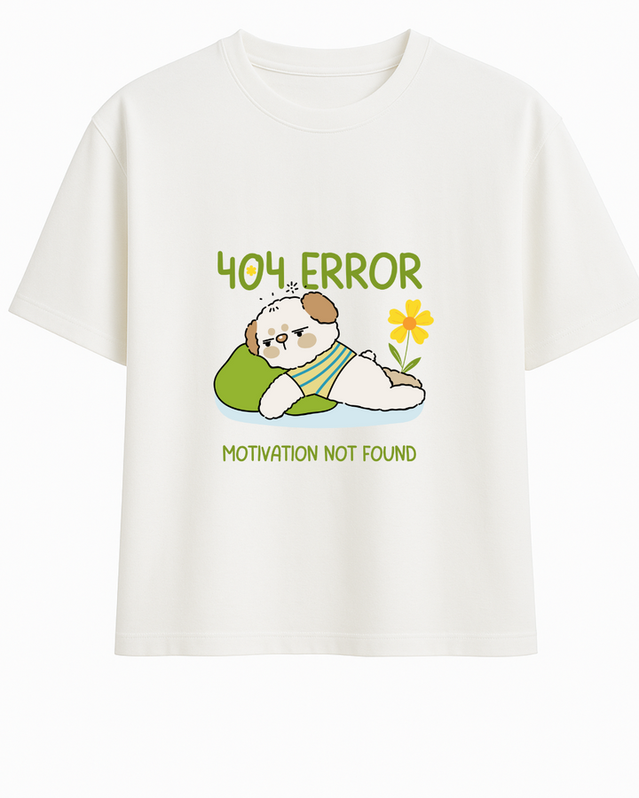Funny Lazy Dog Oversized T-Shirt – “404 Error: Motivation Not Found” – Custom from Glamlittles
