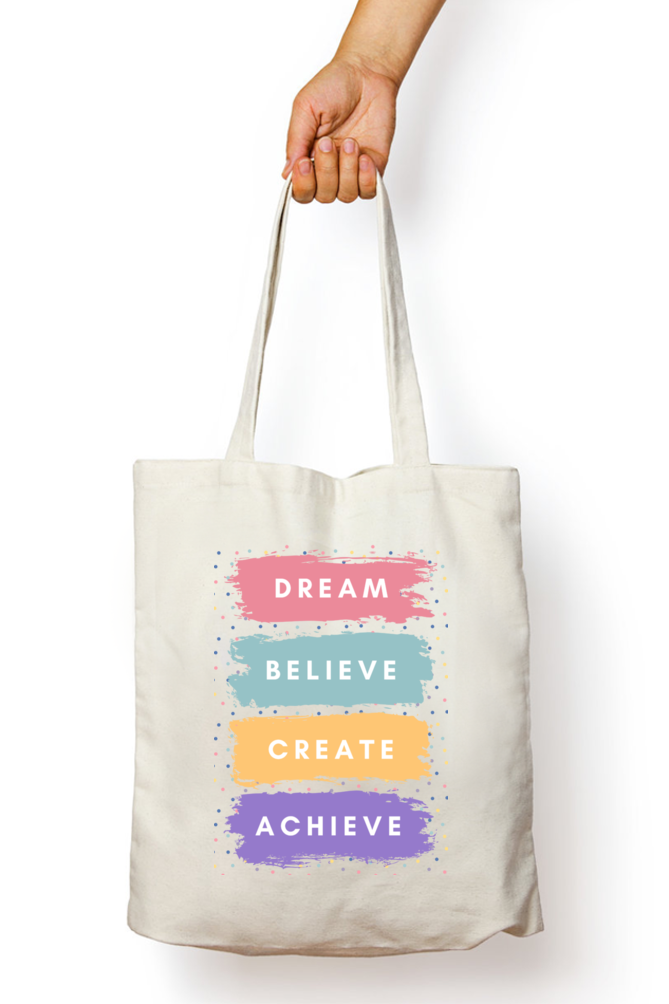 Fuel Your Journey: "Dream Believe Create Achieve" Inspiration Tote Zipper Bag – Custom from Glamlittles