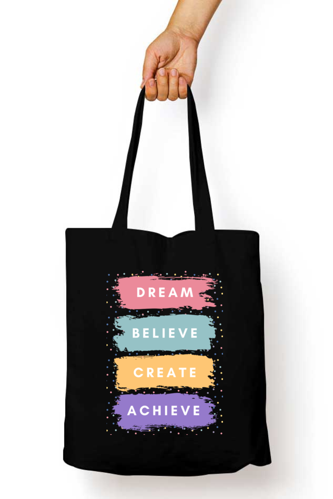 Fuel Your Journey: "Dream Believe Create Achieve" Inspiration Tote Zipper Bag – Custom from Glamlittles