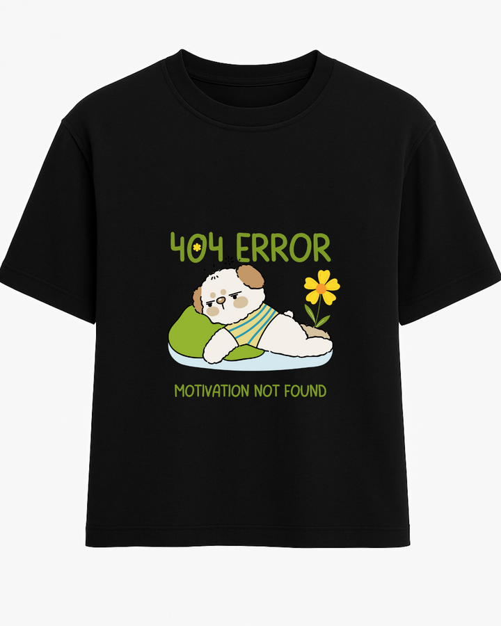 Funny Lazy Dog Oversized T-Shirt – “404 Error: Motivation Not Found” – Custom from Glamlittles