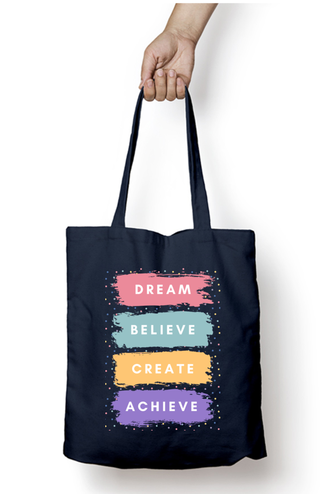 Fuel Your Journey: "Dream Believe Create Achieve" Inspiration Tote Zipper Bag – Custom from Glamlittles