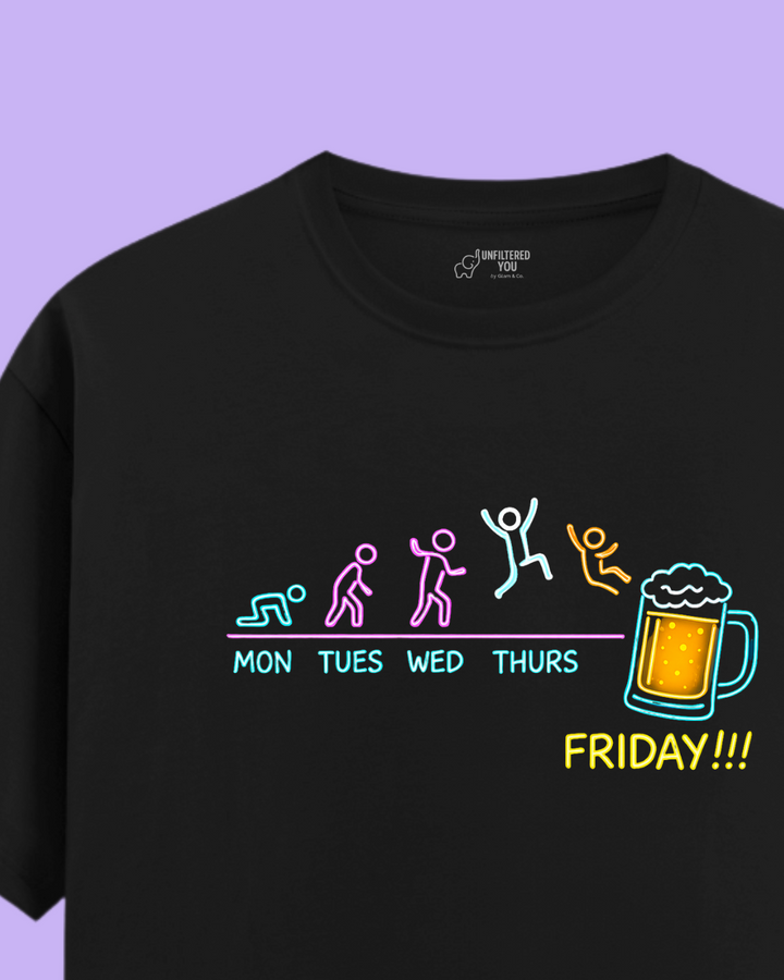 Friday Evolution T-Shirt – Neon Weekday to Weekend Beer Tee