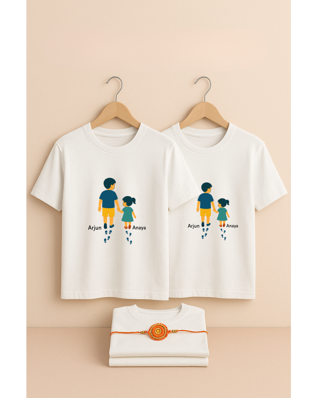Personalized Sibling Silhouette T-Shirts – Rakhi Edition for Adults