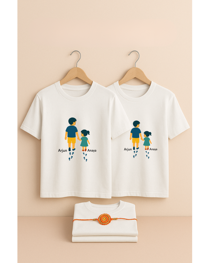 Personalized Sibling Silhouette T-Shirts – Rakhi Edition for Adults