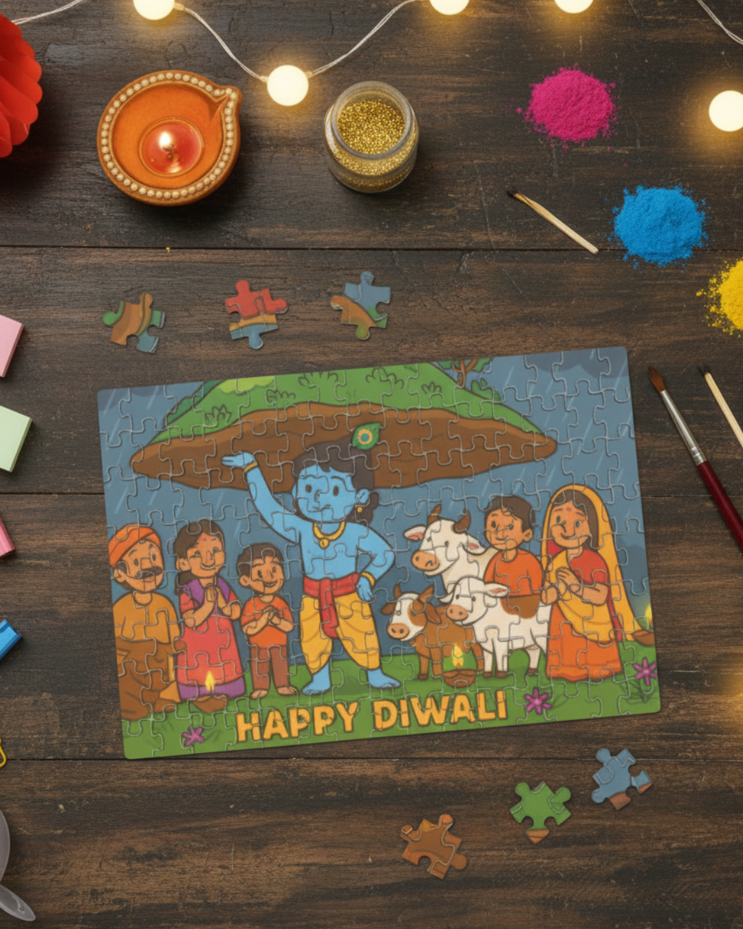 Happy Diwali Krishna Govardhan Puzzle 🪔✨