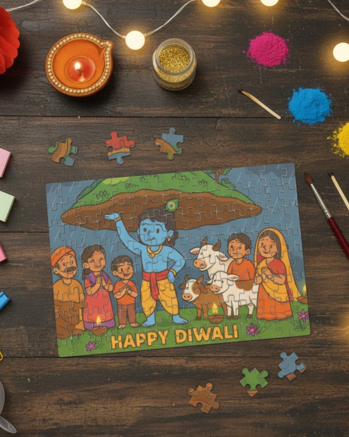 Happy Diwali Krishna Govardhan Puzzle 🪔✨