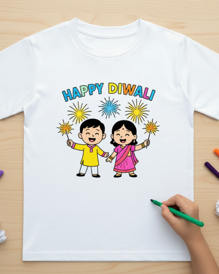 π¨ DIY Diwali Coloring T-Shirt β Kids with Sparklers Design
