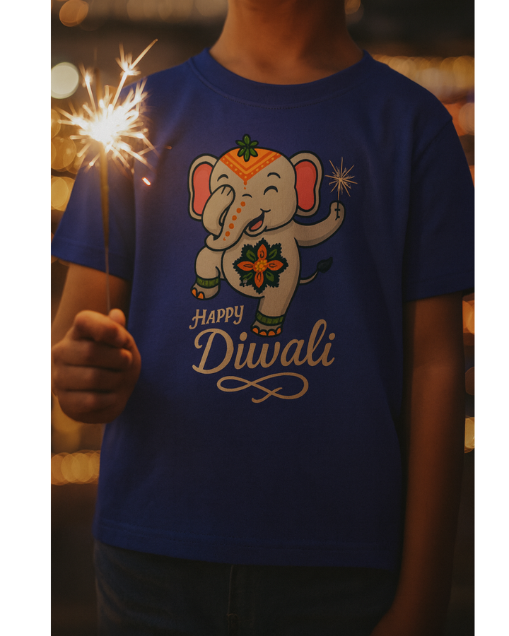 Cute Happy Diwali T-shirt | Adorable Elephant Festive Outfit