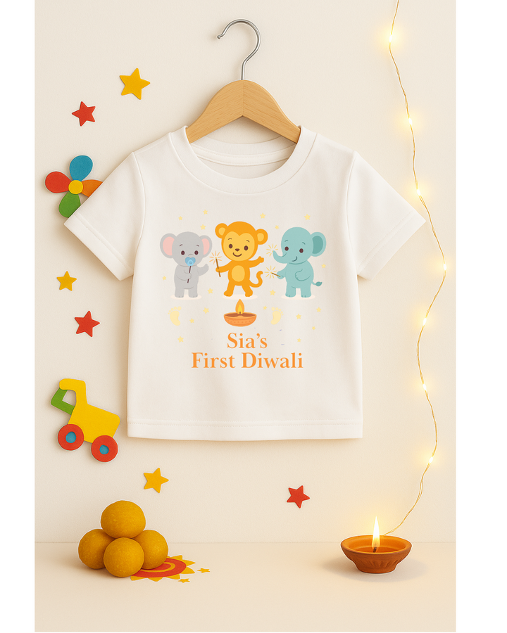Baby’s First Diwali T-shirt | Personalized Festive Outfit for Kids