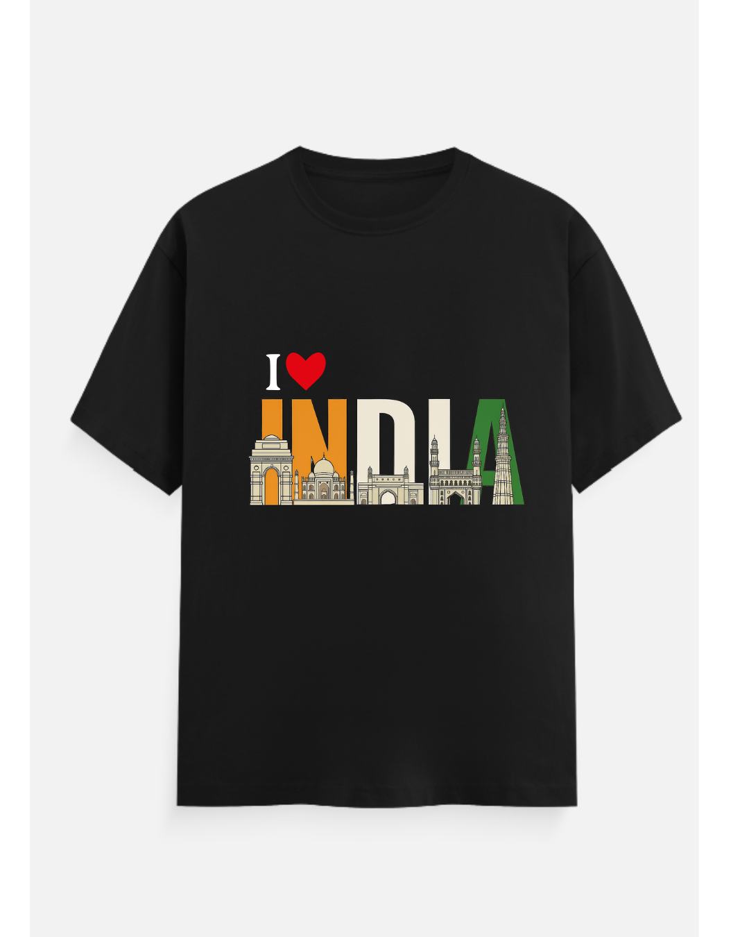 I ❤️ INDIA Patriotic Landmark Graphic T-Shirt – Black