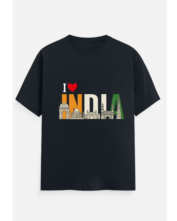I ❤️ INDIA Patriotic Landmark Graphic T-Shirt – Black