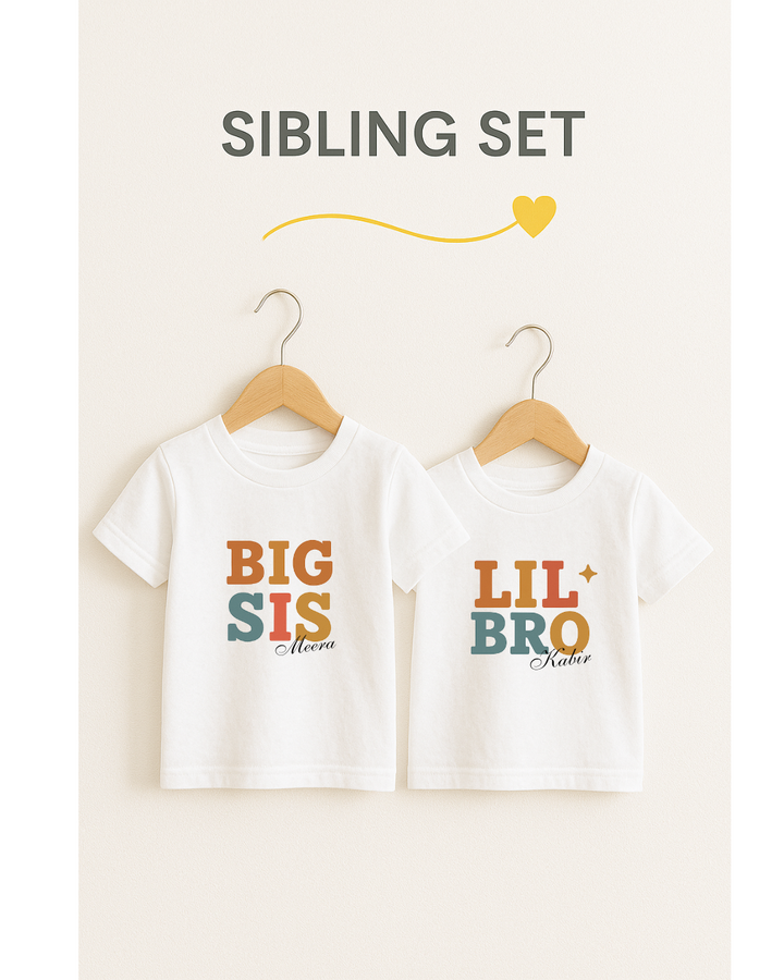 Custom Big Sis & Lil Bro T-Shirt Set – Personalized Rakhi Gift for Kids