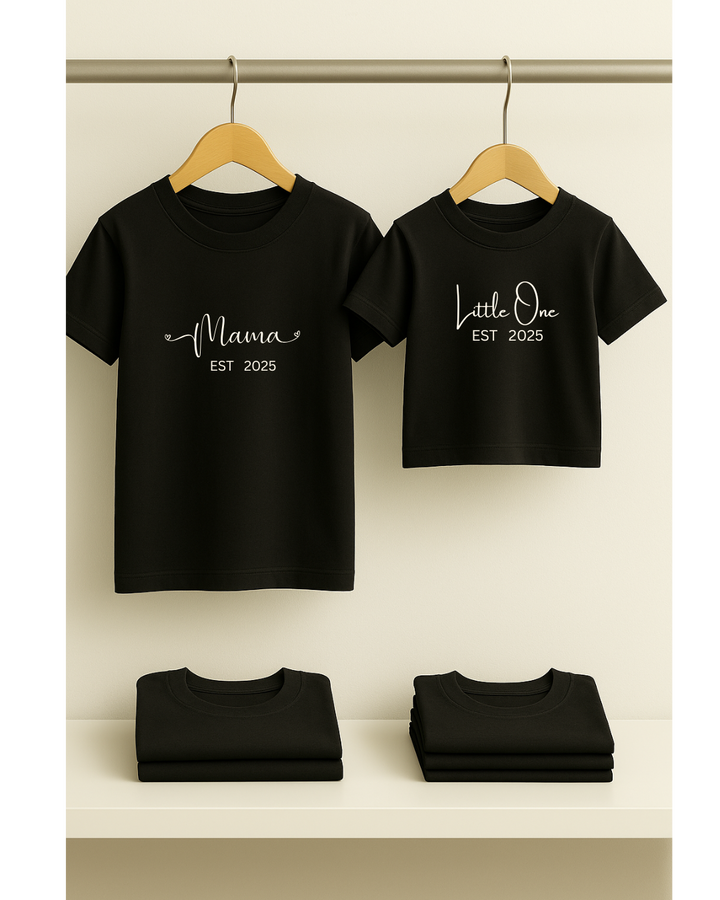 Mom EST. 2025 & Little One EST. 2025 Matching T-Shirt Set – Custom from Glamlittles