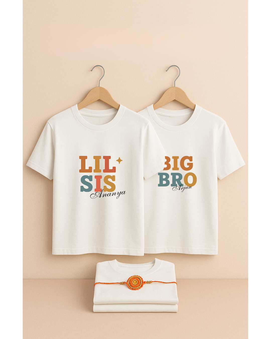 Personalized Adult Sibling T-Shirt Set – Custom Rakhi Matching Combo