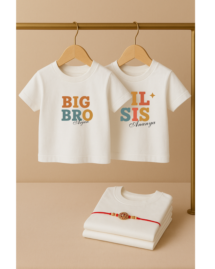 Custom Big Bro & Lil Sis T-Shirt Set – Personalized Rakhi Gift for Kids