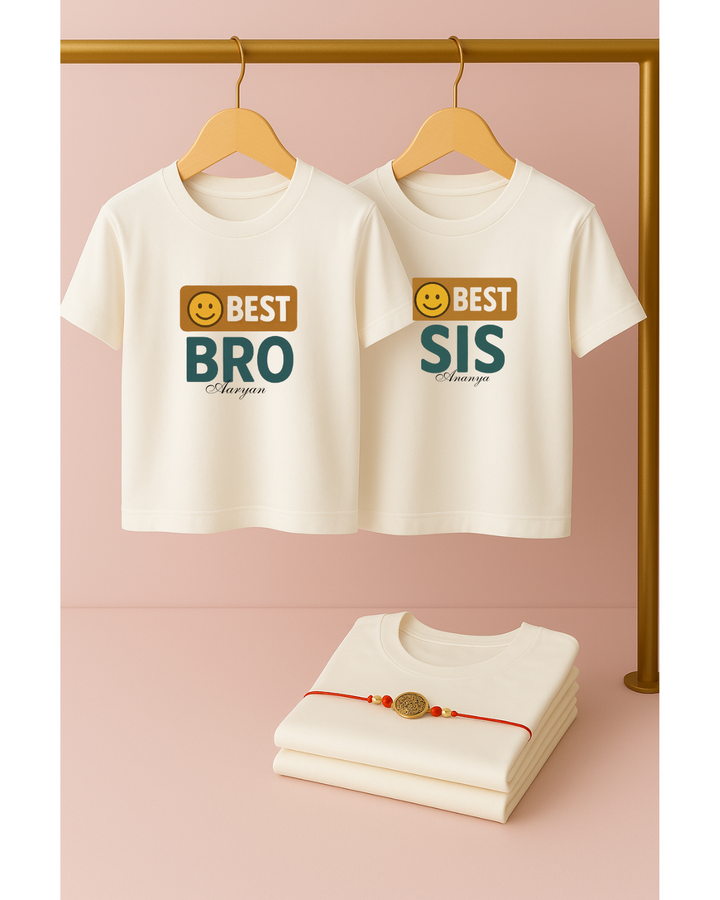 Custom BEST BRO & BEST SIS Rakhi T-Shirt Combo – Personalized Sibling Tees