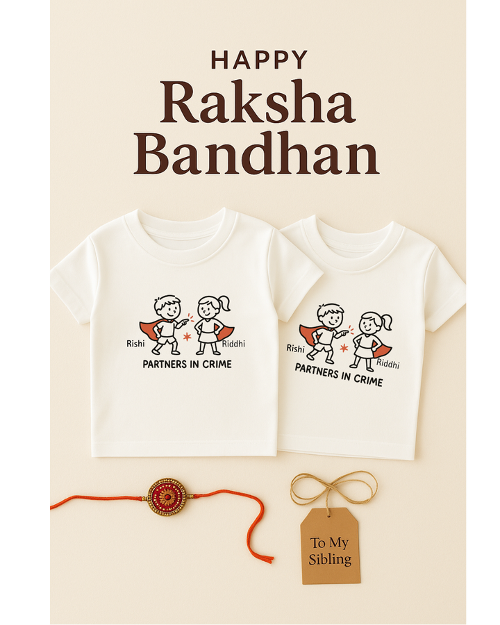 Personalized "Partners in Crime" Rakhi T-Shirt for Kids !!