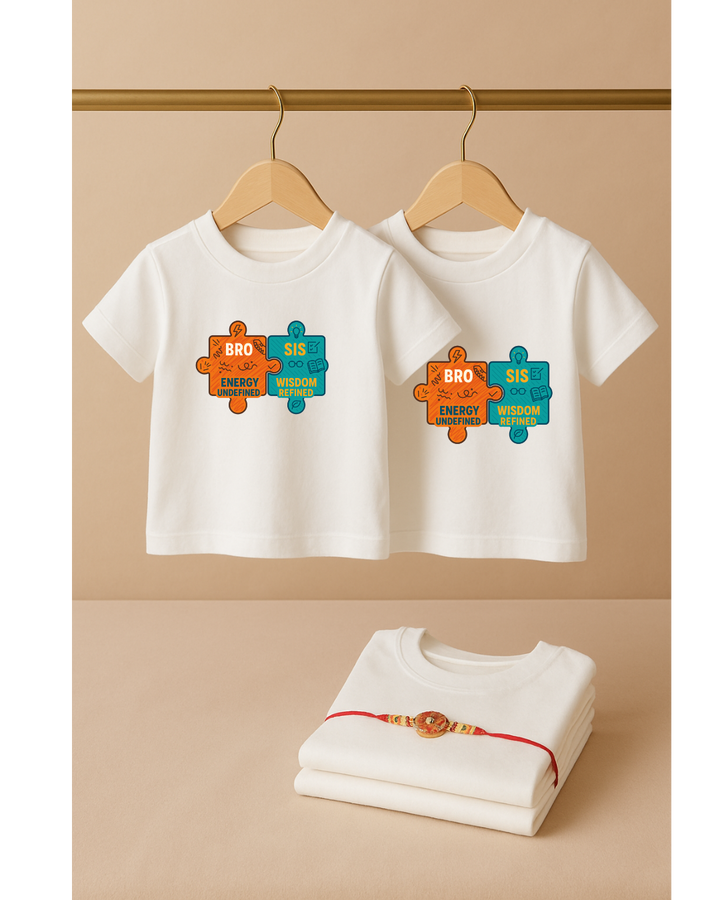 This Raksha Bandhan with Our 'Bro Energy, Sis Wisdom' Puzzle  Custom T-Shirt!