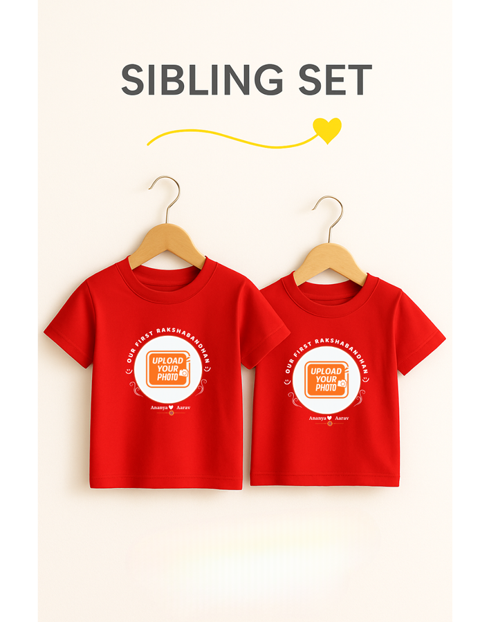 "Our First Rakshabandhan" Custom Sibling Photo T-shirt Set