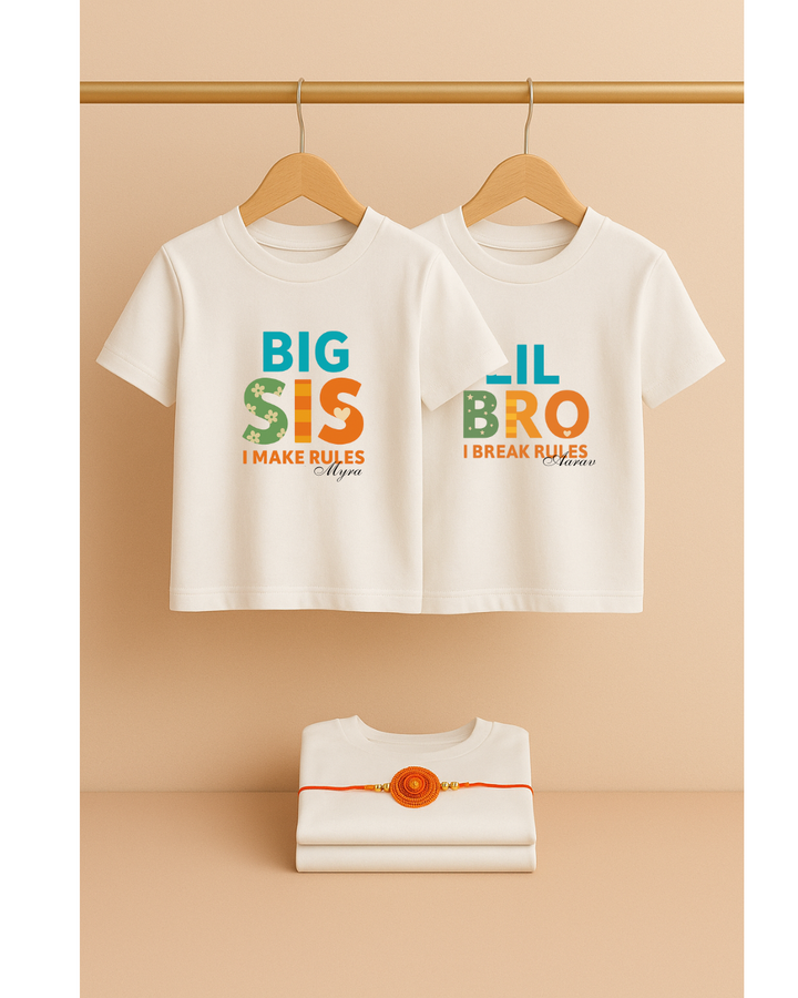 Big Sis & Lil Bro Rule Maker& Breaker Matching T-Shirt Set – Personalized Sibling Tees