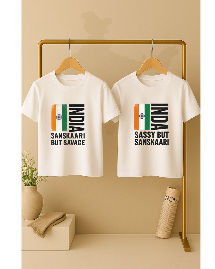 Sanskaari But Savage & Sassy But Sanskaari - India Edition Couple Tees