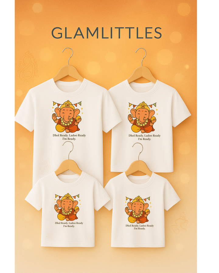 Dhol Ready Ladoo Ready – Custom Ganpati Family Matching Tees