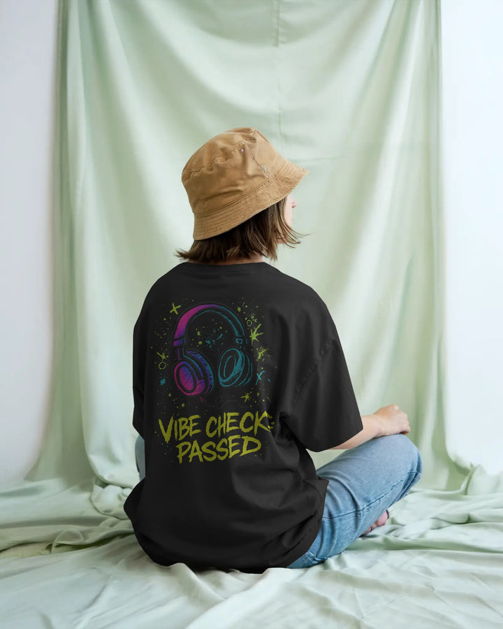 Cool Graphic T-Shirt – Vibe Check Passed | Unisex Oversized Classic T-Shirt Printed on Back