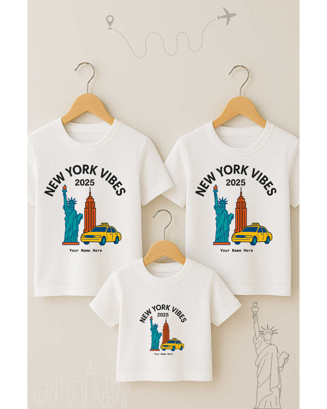 New York Vibes 2025 – Matching Family Travel Tees (Customizable)