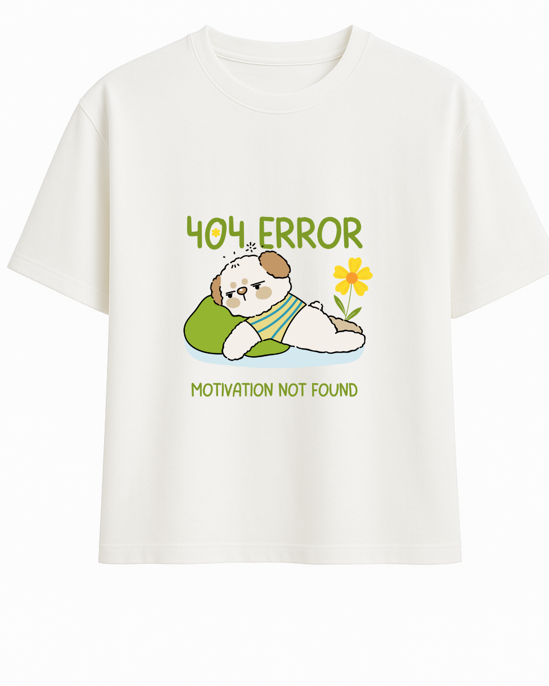 Funny Lazy Dog Oversized T-Shirt – “404 Error: Motivation Not Found” – Custom from Glamlittles