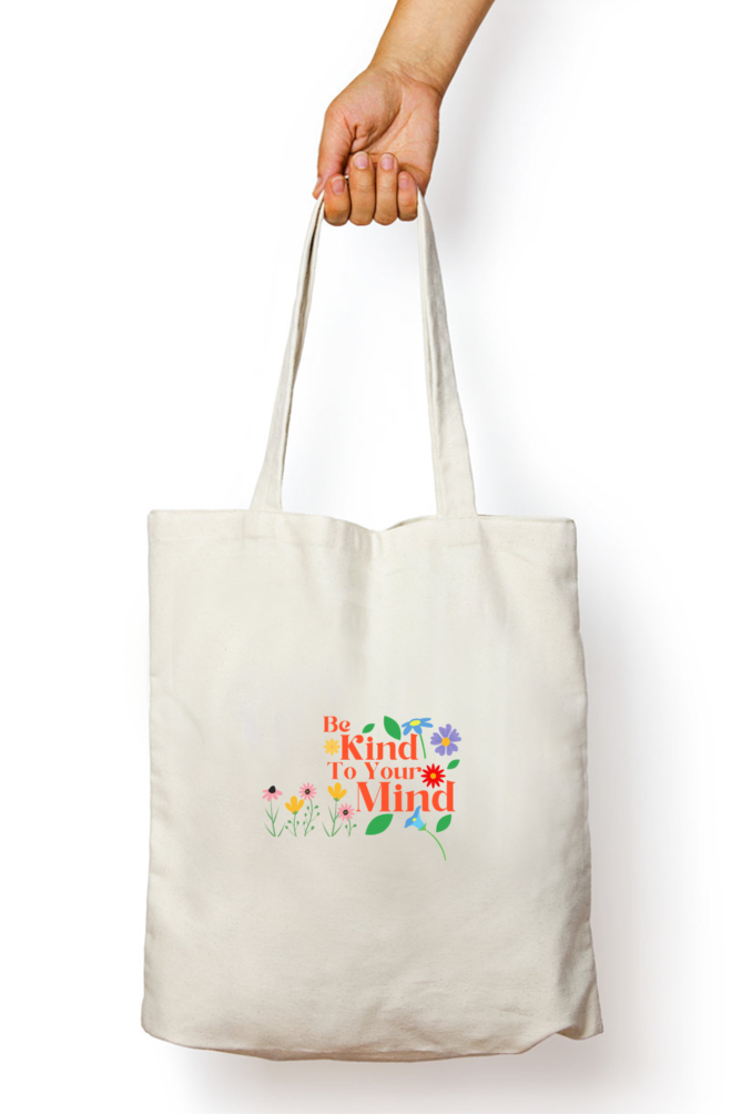 Nurture Your Inner Bloom: "Be Kind To Your Mind" Floral Tote Zipper Bag – Custom from Glamlittles