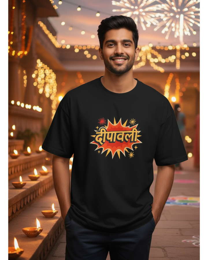 🔥 Diwali Burst Oversized Graphic Tee – Festival Vibes Edition 🔥