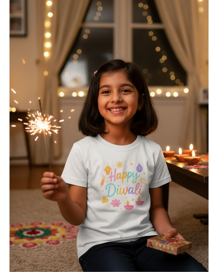 🌈 Happy Diwali Pastel Graphic Tee – Festive Unisex Edition