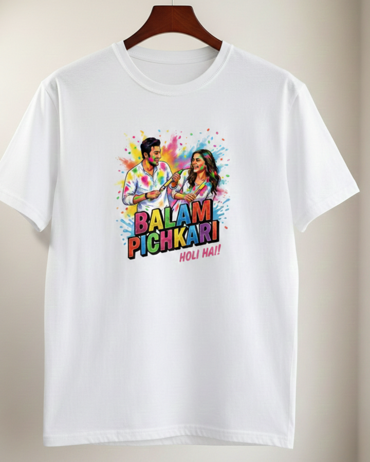 Balam Pichkari Holi T-Shirt | Bollywood Couple Holi Tee