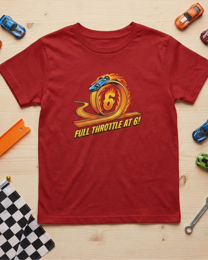 Full Throttle at 6 Birthday T-Shirt | Race Car Kids Tee