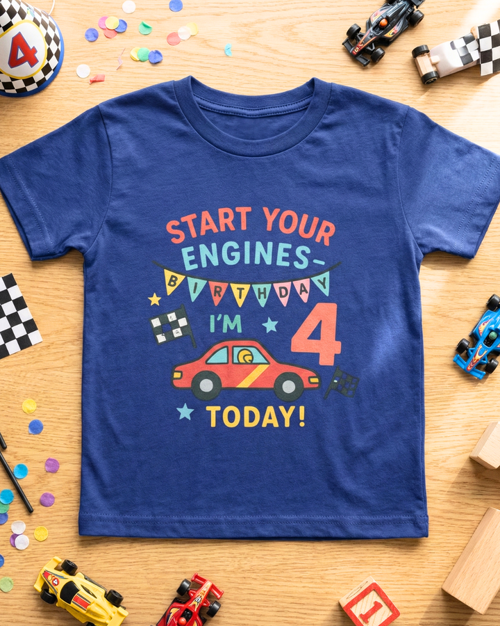 Start Your Engines Birthday T-Shirt | Custom Race Car Birthday Tee for Kids 🏁