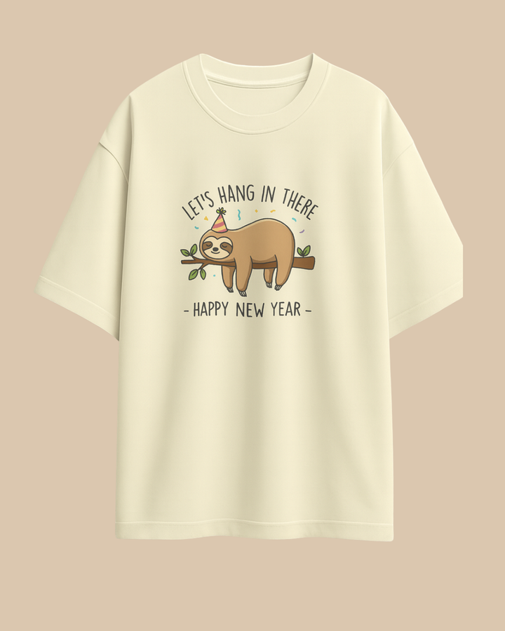 Hang In There Sloth New Year Terry Oversize T-Shirt