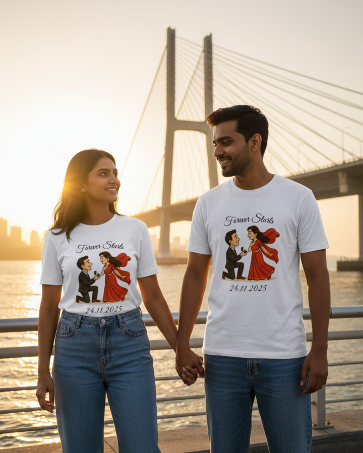 Forever Starts Couple Proposal – Personalized Wedding Date Tee