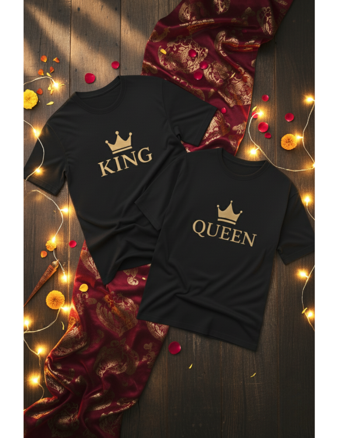 King & Queen Couple T-Shirt Set | Matching Royal Tees for Couples