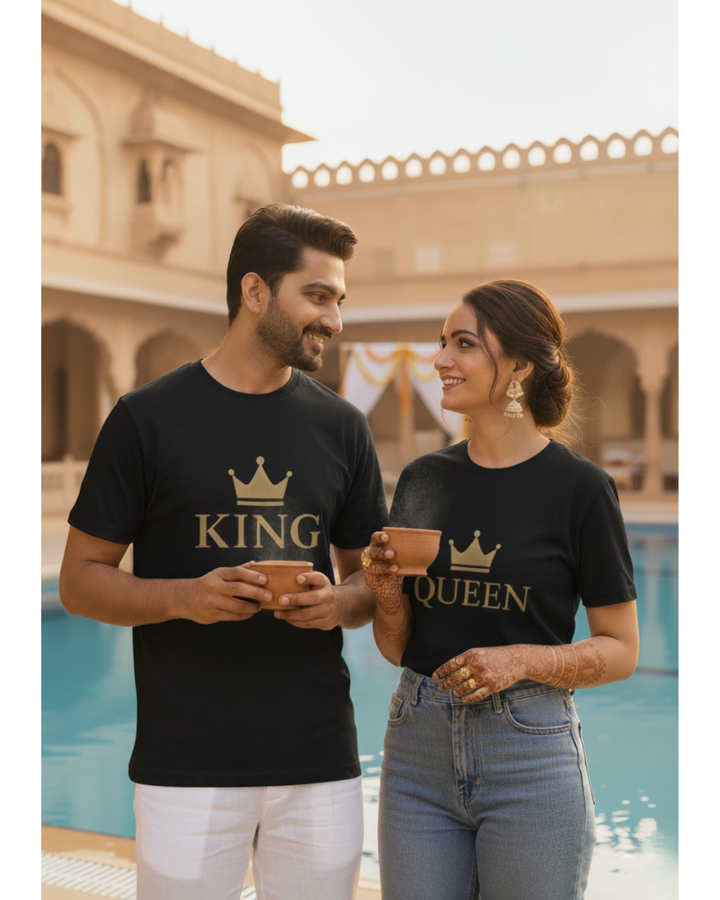 King & Queen Couple T-Shirt Set | Matching Royal Tees for Couples