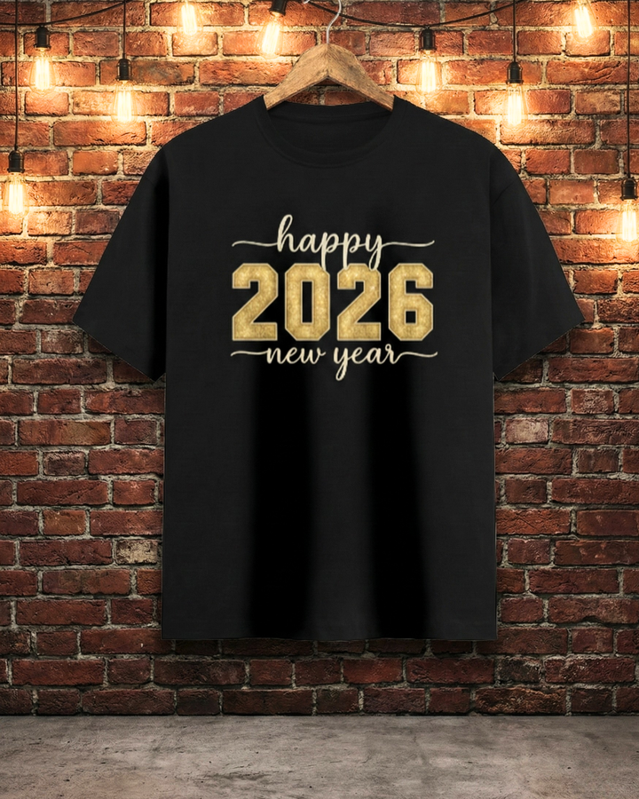 Happy 2026 New Year T-Shirt | Black & Gold Celebration Tee
